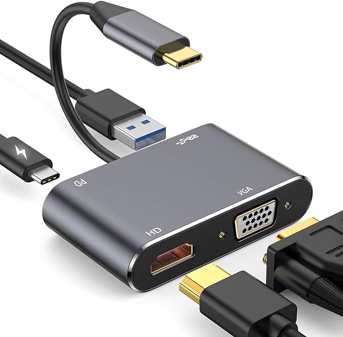 USB C to HDMI VGA USB Adapter 4 in 1