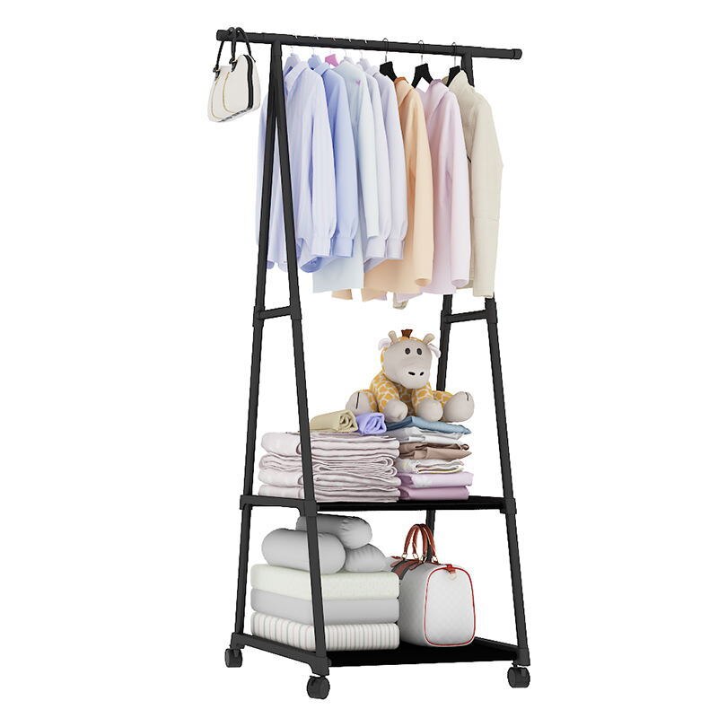 Coat Rack Removable Metal Coat Hanger Stand Floor Clothes Hanger With Wheel Storage Shelf Wardrobe Clothes Holder Shelves